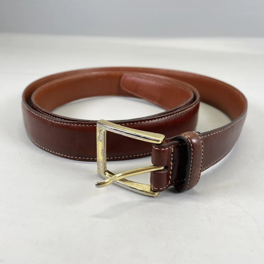 Trafalgar Belt Mens Size 42 Brown Leather Dress Gold Tone Square Buckle